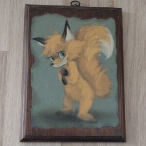 Blue Eyed Fox on Wooden Placque Anime- Inspired Rustic Vintage 10" T